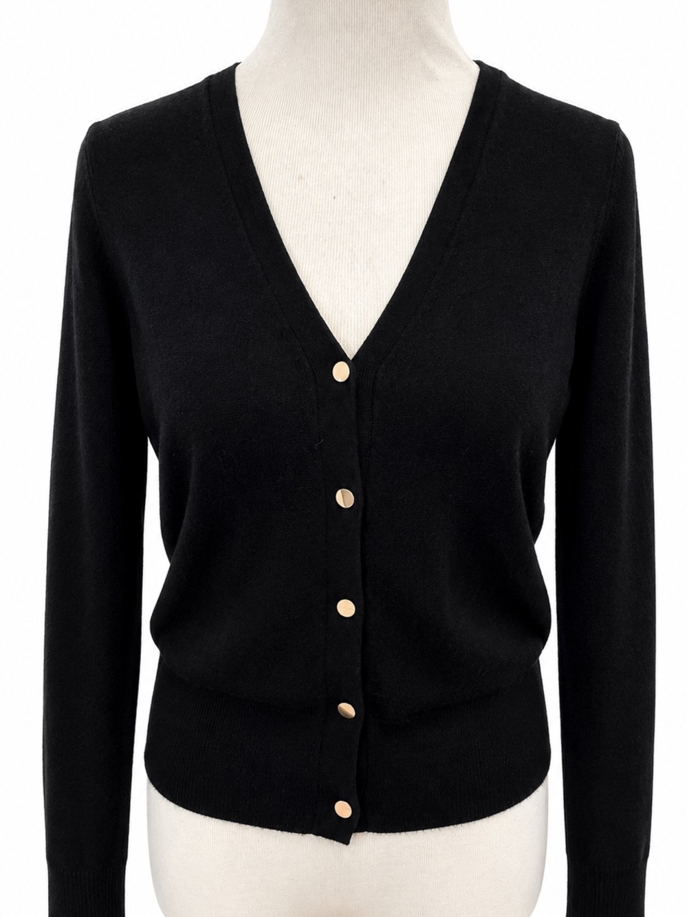 Zara Black V-Neck Gold Button Cardigan Size Medium